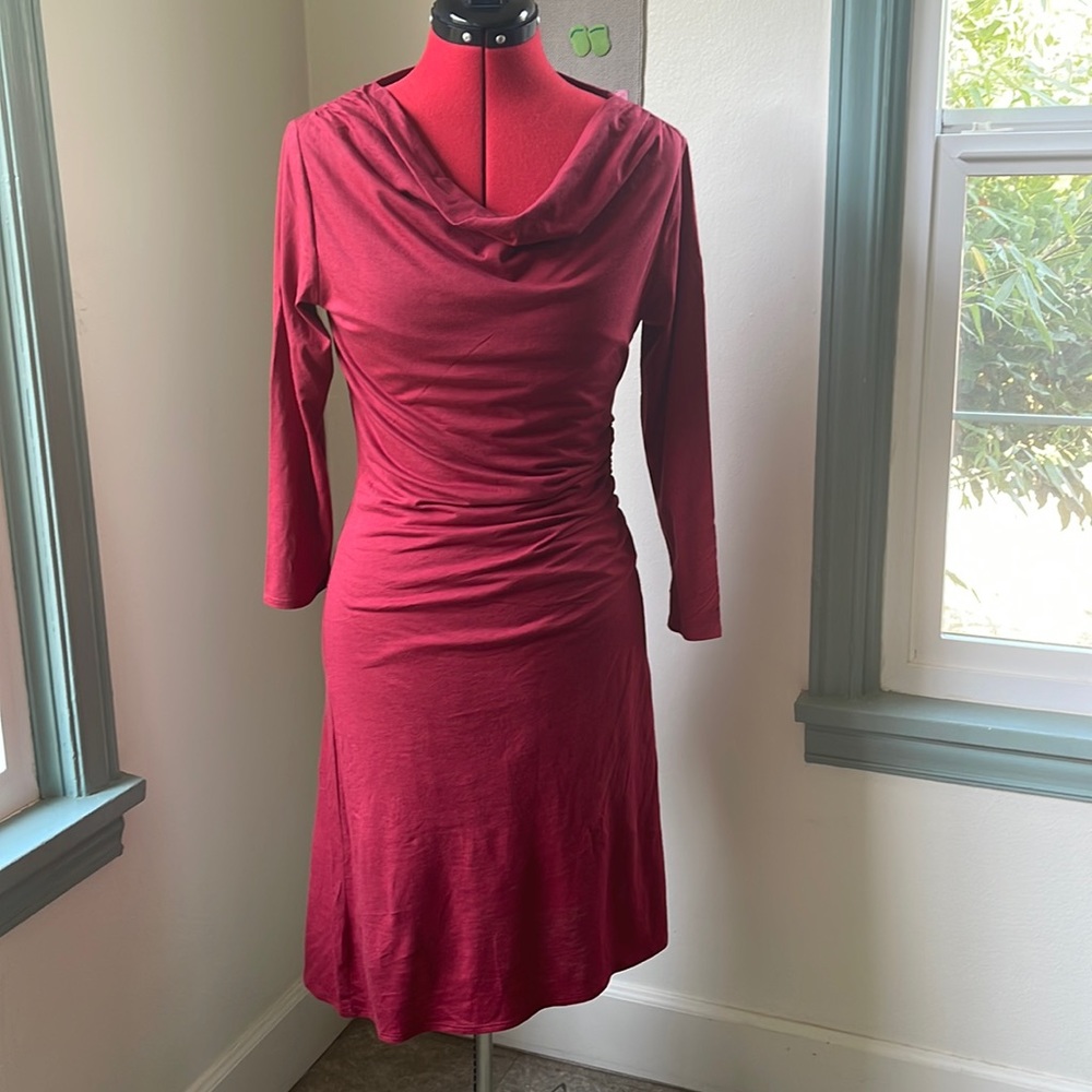 New Patagonia Organic Cotton Blend Red Ruched Dress
